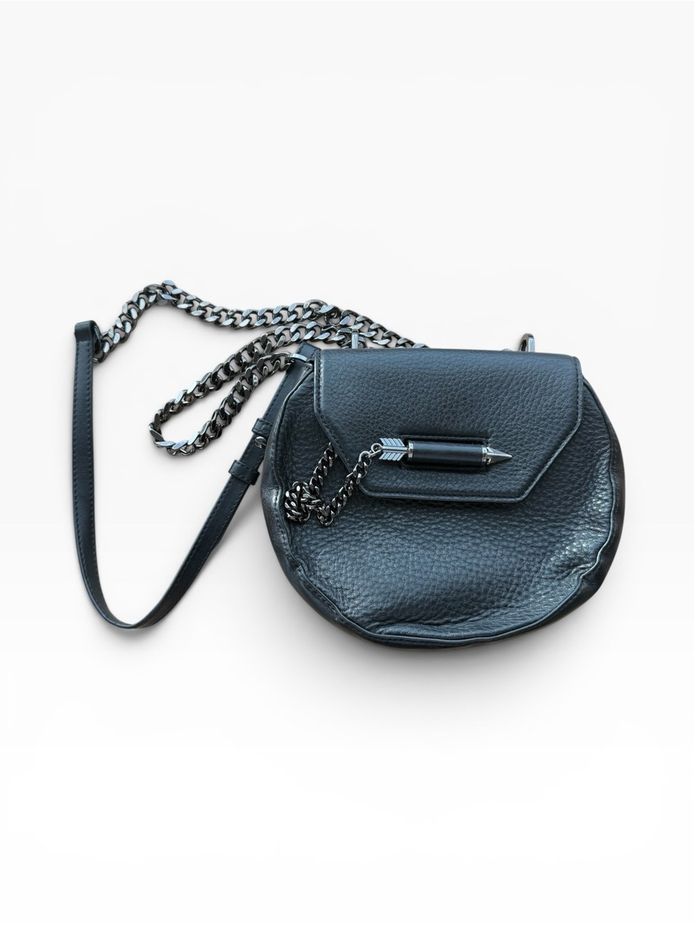 Mackage Wilma Black Pebbled Leather Round Crossbody Bag Arrow Clasp